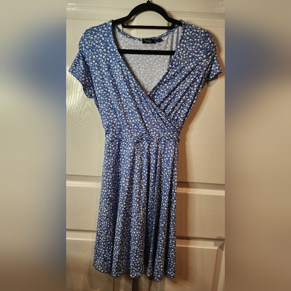 Rebel Sugar Blue and White Ruched Wrap Midi Dress Size XL - Picture 1 of 4